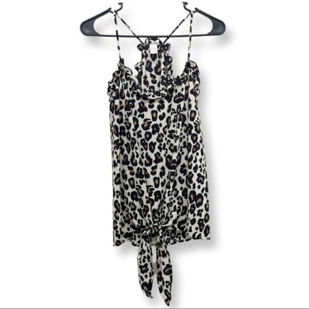 Leopard Print Cami Top Ruffle Trim Tie Front Sleeveless Blouse CY‎ Fashion Small